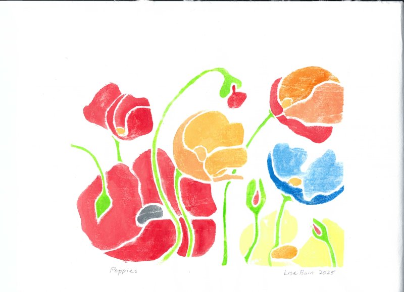 “Poppies” by Lisa Bain, Delaware White-line Woodcut Guild member.